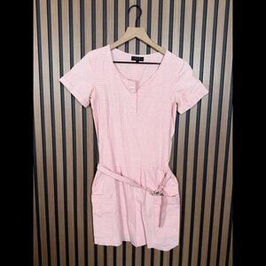 A.P.C. Dress XS Womens Pink Check Plaid Short Sleeve Henley Pockets Belted